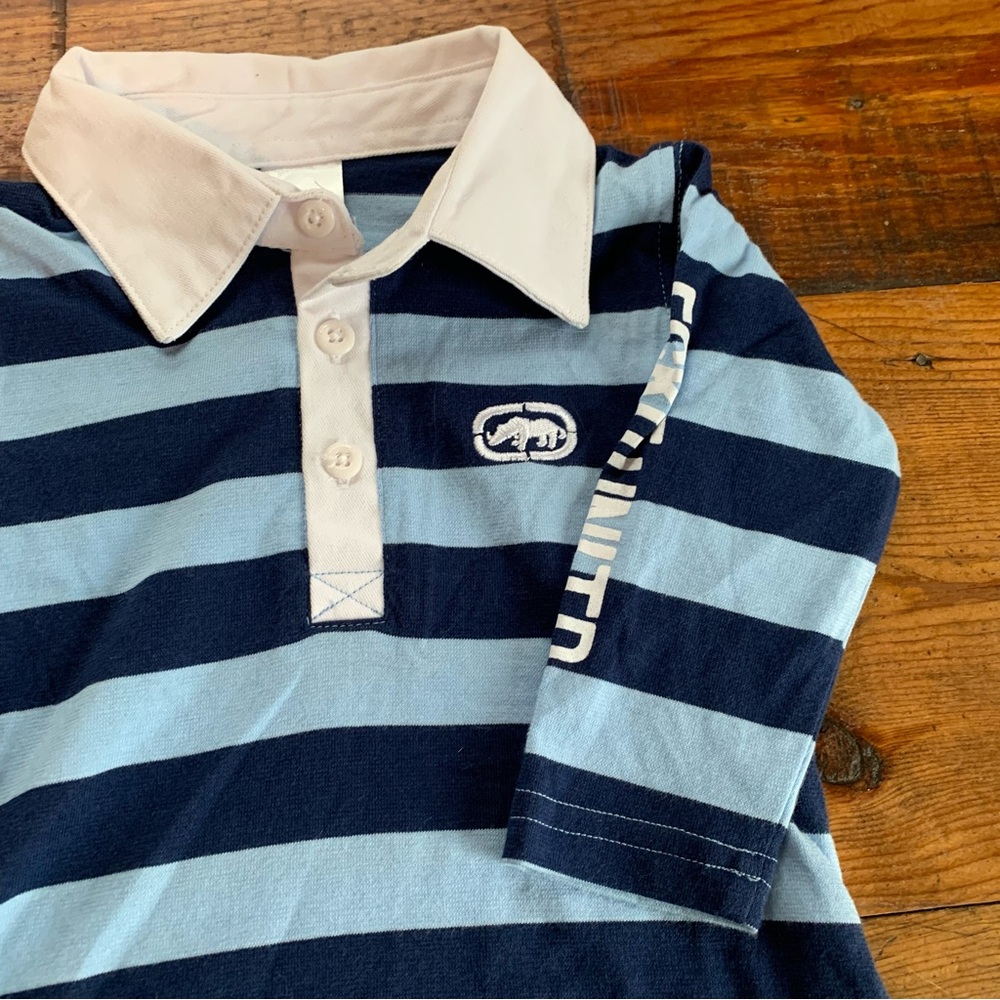 Vintage Ecko Unltd. Rugby Striped Long Sleeve Polo Shirt White Collar